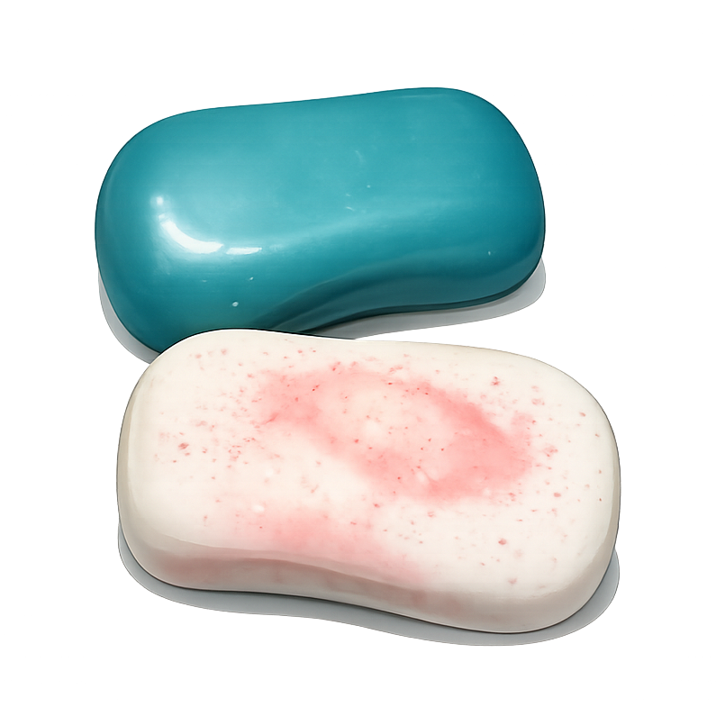 2 contoured soap bars teal and white/pink